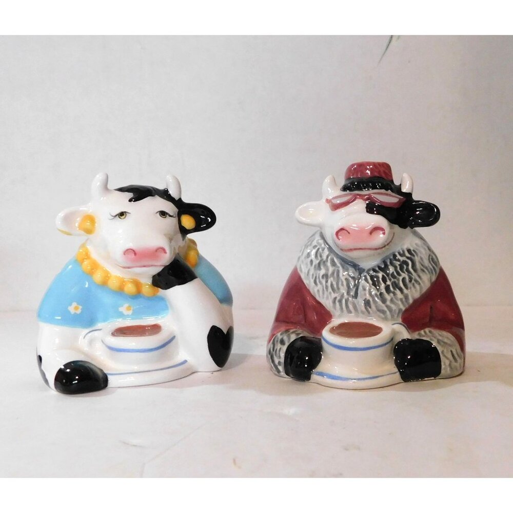 Clay Art Coffee Counter Cow Salt & Pepper Shakers 7435 Vintage 1992 Ceramic - Picture 7 of 11